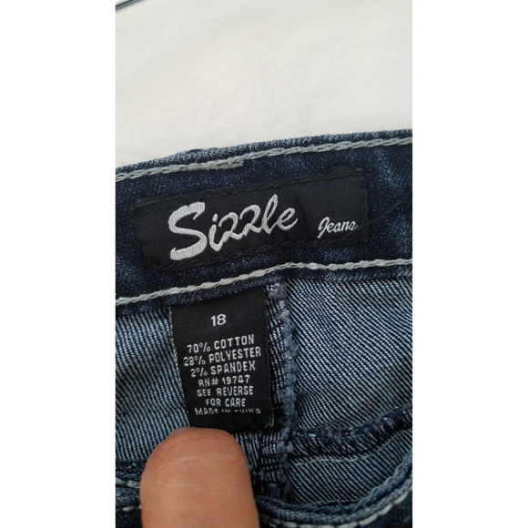 Sizzle Wash Jeans Embroidered Pockets White Trims Sz 18 Women's Dark Blue Jeans - Picture 6 of 10